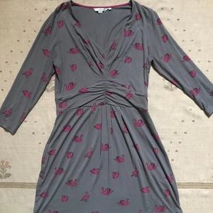 Boden US 6L Gray Pink Swan Knit Jersey 3/4 Sleeve Dress